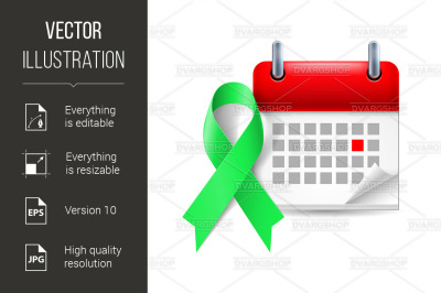 Green awareness ribbon and calendar