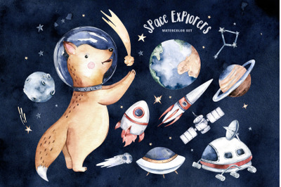 Outer Space fox Clipart Astronaut baby boy animals Clip art