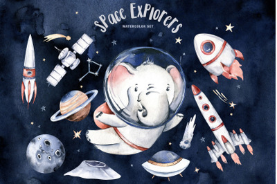 Outer Space elephant Clipart, Astronaut baby boy Clip art