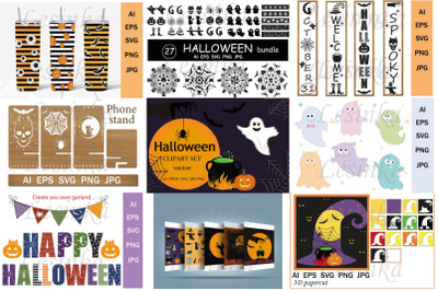 Festive bundle Halloween svg, stickers, clipart, papercut