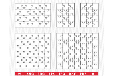SVG Five White Puzzles, Separate Piece, Digital clipart