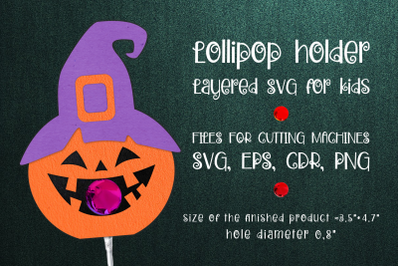 Pumpkin in Witch Hat | Halloween Lollipop Holder Template SVG