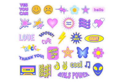 Trendy Y2K stickers. Cute girly patches&2C; butterfly and glamour heart s