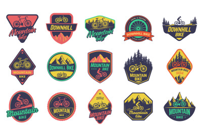 Mountain bikes badge. Downhill sticker, outdoor freestyle bicycle and