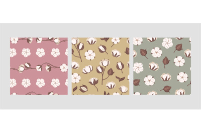 Cotton flower pattern. Soft bolls of blooming flowers, organic agricul