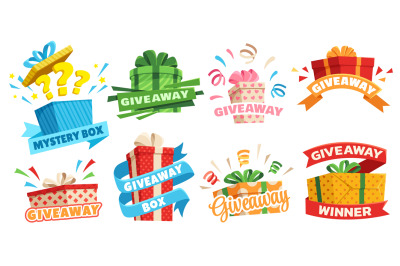 Giveaway labels. Mystery box prize, surprise package with giveaway let
