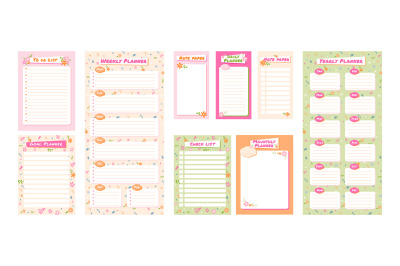 Cute planner templates. To do list with flower ornament, check list an