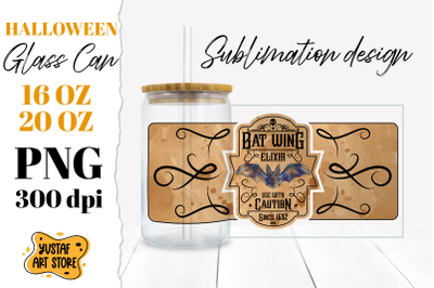 Halloween Glass Can. Bat Wing Elixir halloween potion label