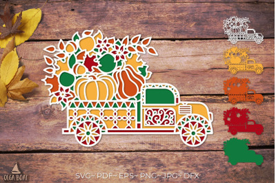 3d pumpkin truck svg | Fall harvest papercut