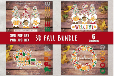 3d Fall gnome wreath truck pumpkin | Fall Bundle svg
