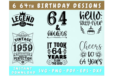 64th Birthday SVG Bundle, 6 Designs, 64th Birthday Shirt SVG
