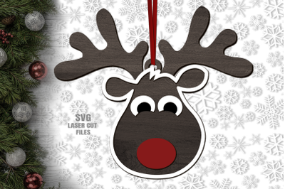 Reindeer Ornament SVG Laser Cut Files | Christmas SVG Glowforge Files