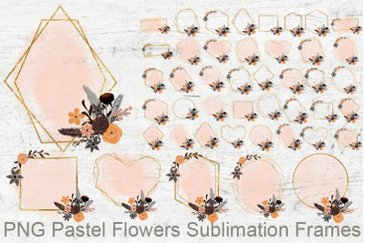 Pastel Fall Flowers Sublimation Frames, Autumn, gold, frame,