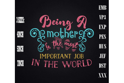 Being A Mother Is The Most Important Job Embroidery, Gift For Mother