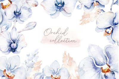 Blue Orchid Watercolor Clipart PNG border frames and elements