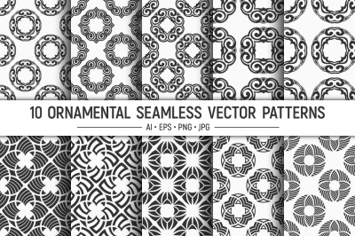 Decorative ornamental seamless geometric patterns