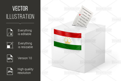 Ballot box with voting paper. Tajikistan