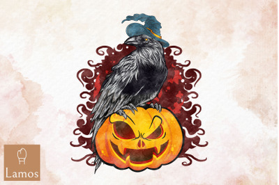 Crow With Pumpkin Halloween Pumpkin