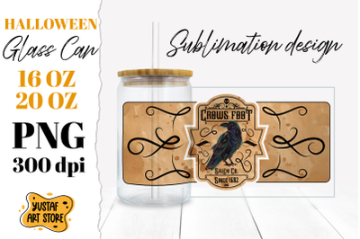 Halloween Glass Can sublimation. Crows foot halloween label