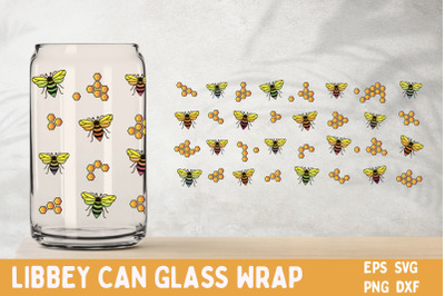 Bee glass can wrap png, Bee libbey wrap svg, 16 oz can glass