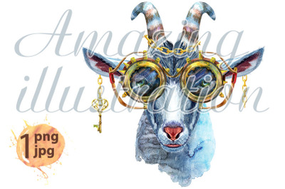 Goat with steampunk glasses