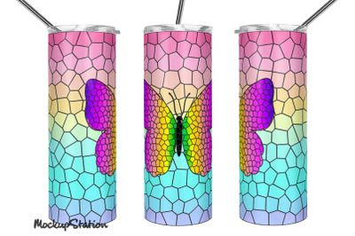 Butterfly Tumbler Wrap | Stained Glass Tumbler Design PNG