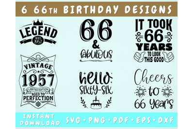 66th Birthday SVG Bundle, 6 Designs, 66th Birthday Shirt SVG