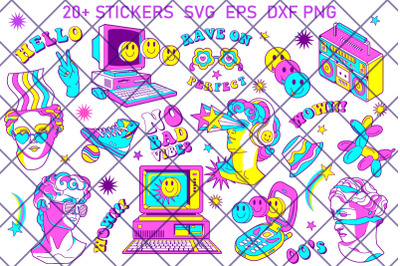 Retro 00&#039;s Y2K fun Rave stickers