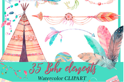 Boho Arrows Watercolor clipart, tribal clipart, feathers png.