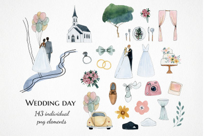 watercolor wedding clipart, wedding map creator, bride clipart, flower