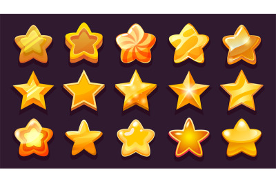 Game UI star. Golden bronze copper gaming win stars of various forms,