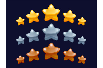 Game star rating. Cartoon level bonus and win award with row of stars