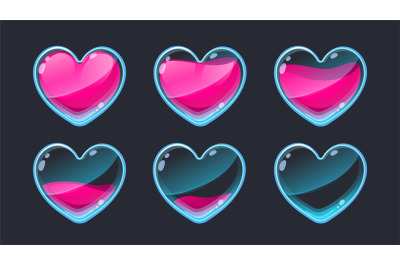 Heart animation UI. Empty to full 2D game life sprite asset for health