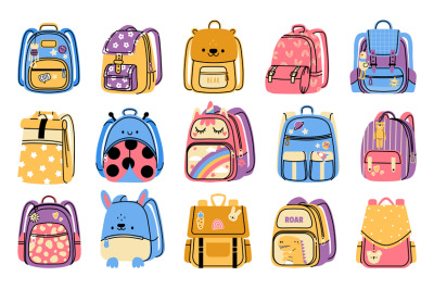 School backpack. Cartoon colorful kids bag for school stationery and s