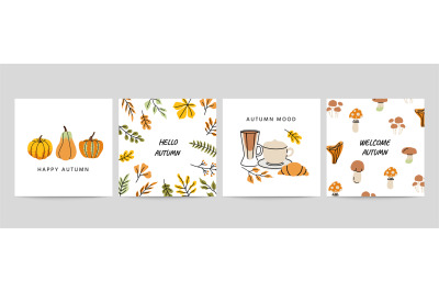 Autumn doodle posters. Greeting card and invitation for Thanksgiving d