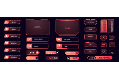 Game frame. Streaming interface elements, button icon frame futuristic