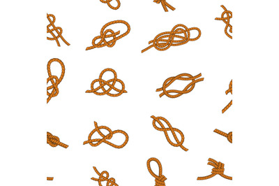 Knot rope pattern. Seamless print of different types of noose ropes fo