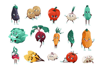 Vegetable characters. Cartoon cute fresh organic food mascots with fun