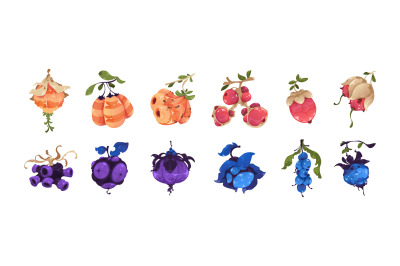 Fruits game asset. Fantasy GUI sprite graphic for video game, magic bi