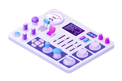 Isometric control panel. 3D analog retro machine for power supply cont