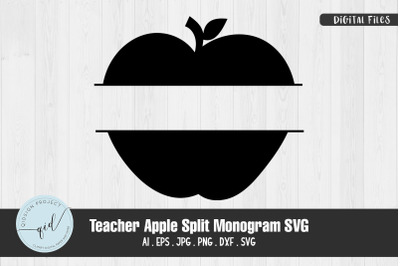 Teacher Apple Split Monogram SVG