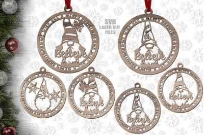 Gnome Ornament SVG Bundle | Christmas SVG Laser Cut Files