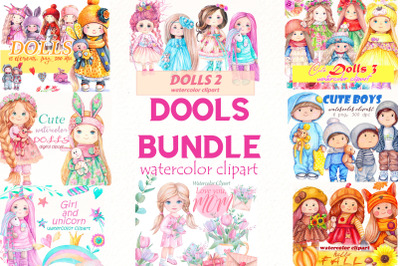 Watercolor Dolls Bundle clipart | Cute Girl PNG | Kids art.