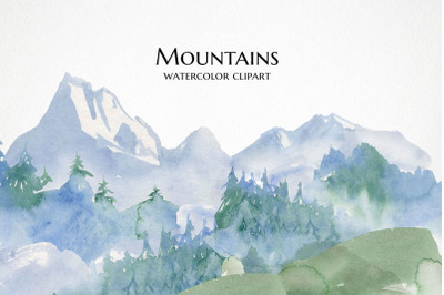 watercolor mountain landscape clipart foggy forest pine tree clip art