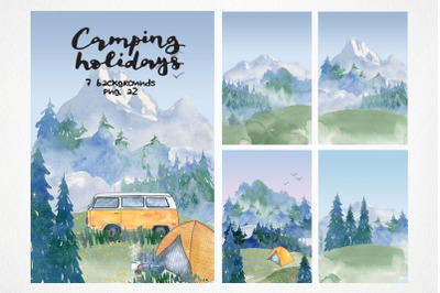 watercolor travel theme background mountain image camping png