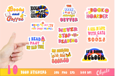 Retro Book Sticker Pack. Book Quotes Bundle PNG