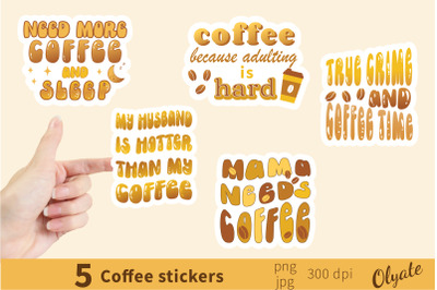 Coffee Stickers PNG. Hippie Stickers. Coffee Sublimation