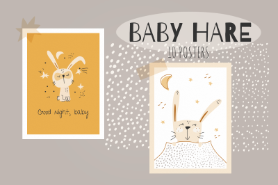 Baby hare posters. Kids collection