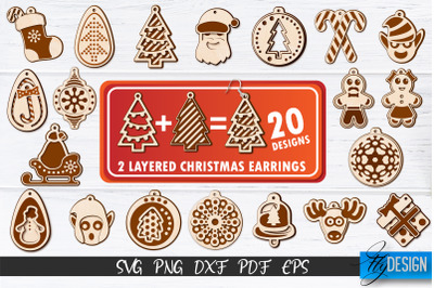 2 Layered Christmas Earrings SVG | Laser Cut SVG | CNC files