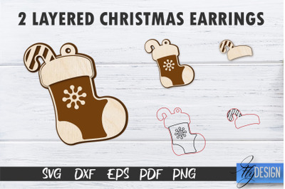 2 Layered Christmas Earrings SVG | Laser Cut SVG | CNC files